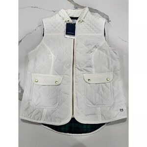 Crown & Ivy Petite Quilted Vest Ivory Puffer Vest with Plaid Lining Size PM